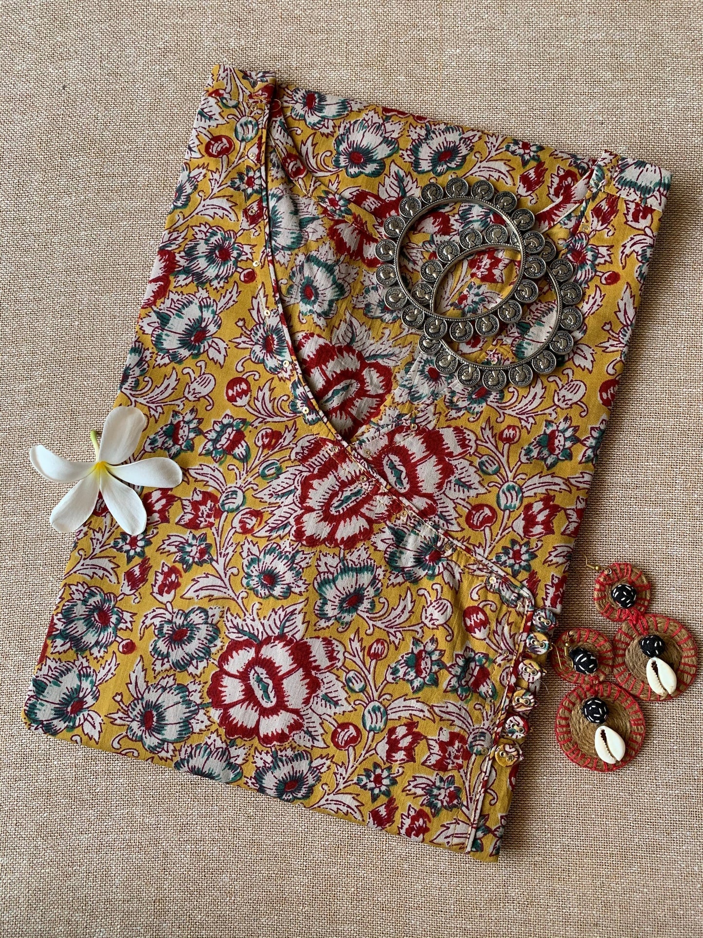 "Bahara" Yellow Angrakha Cotton Kurta