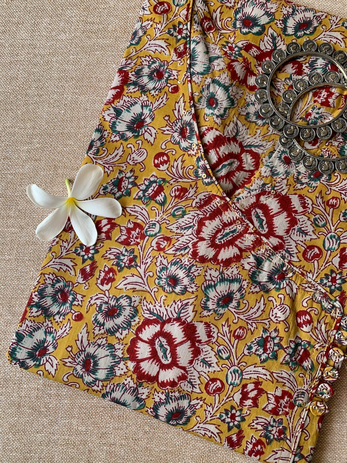 "Bahara" Yellow Angrakha Cotton Kurta
