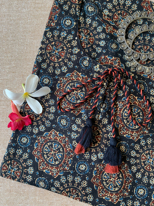 "Chakra" Ajrakh Tassel Cotton Kurta