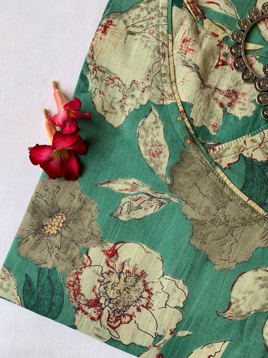 "Gulnaar" Green Angrakha Cotton Kurta