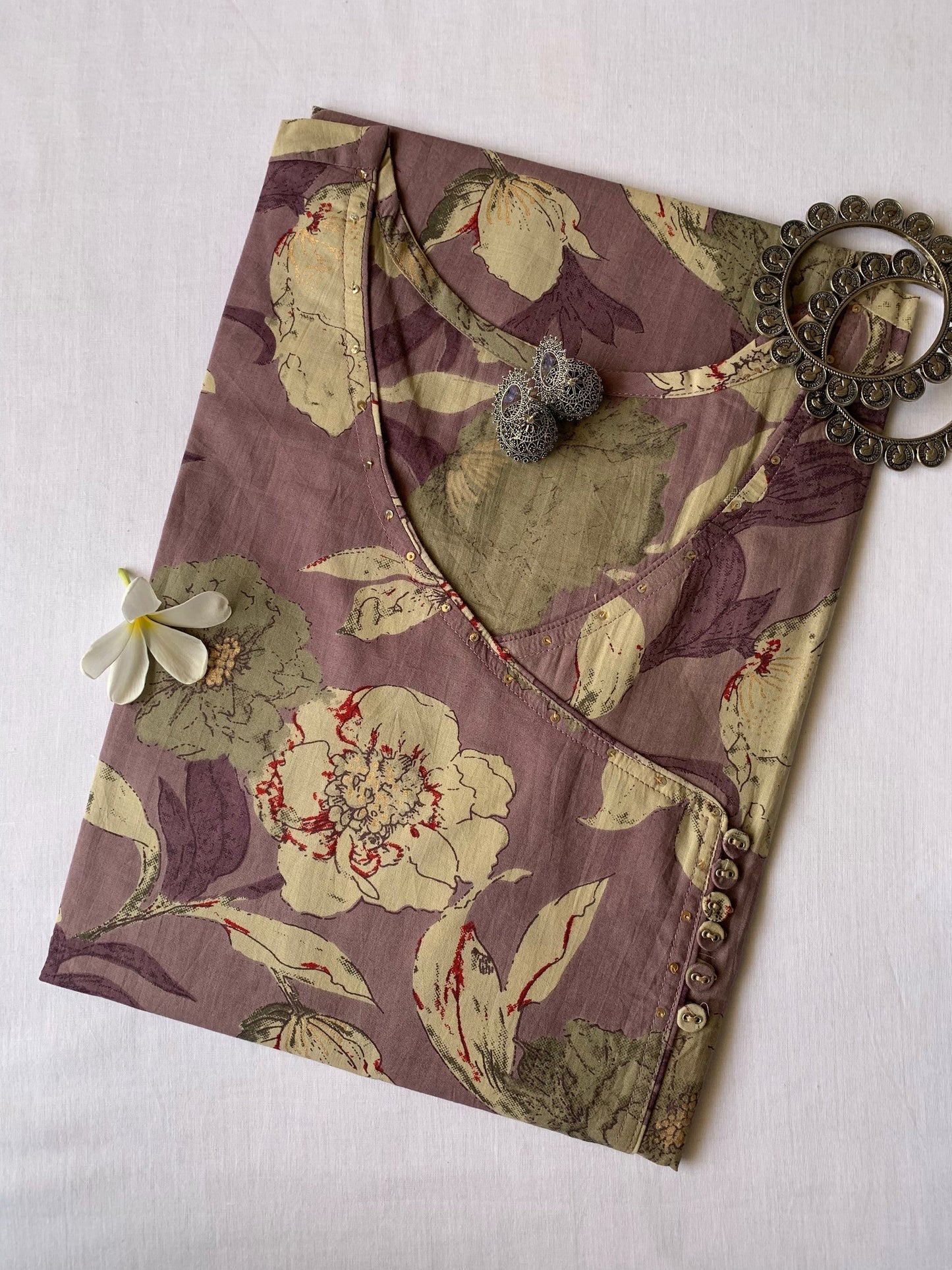 "Gulnaar" Mauve Angrakha Cotton Kurta