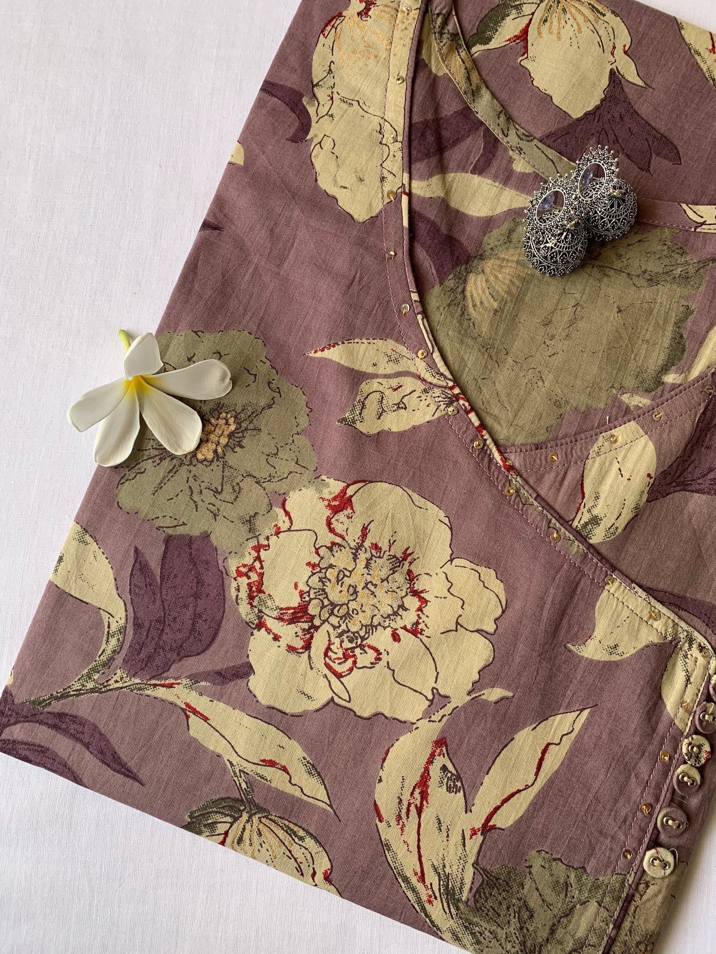 "Gulnaar" Mauve Angrakha Cotton Kurta