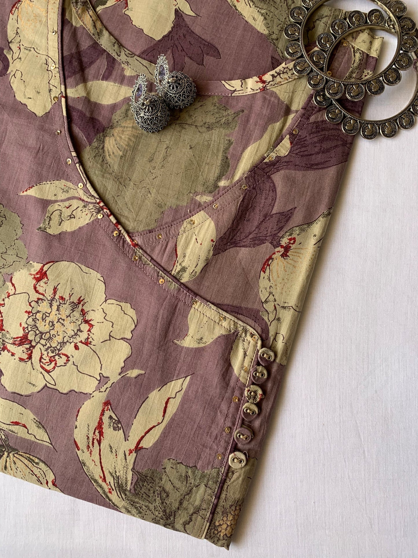 "Gulnaar" Mauve Angrakha Cotton Kurta